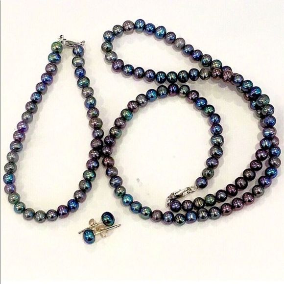 Peacock Cultured Pearl Sterling Silver Jewelry Set - Picture 1 of 10
